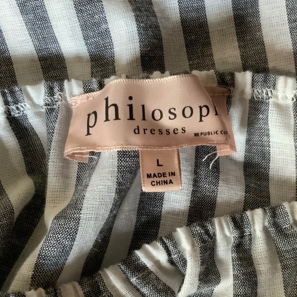 Philosophy Embroidered Linen Blend Boho Peasant Stripe Dress Size Large - Picture 6 of 8